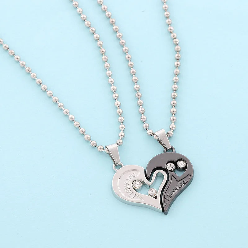 Good Simple Quality Couple Pendant Necklace Electrocardiogram,Magnetic Heart,Pendant Splicing Necklace Valentine's Day Gift