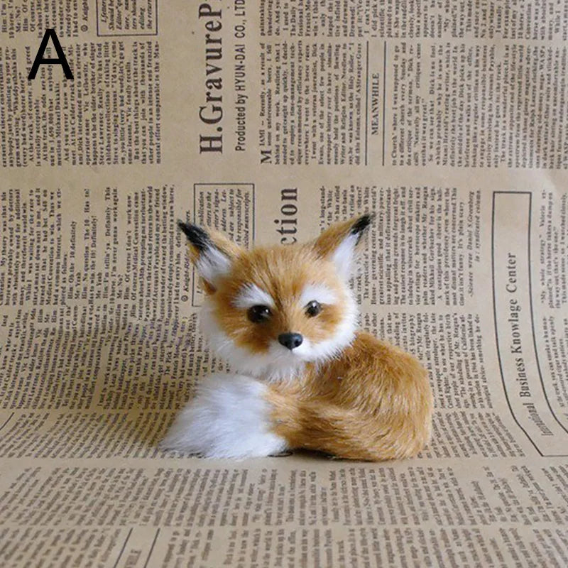 1PC Simulation Fox Ornament Mini Squatting Fox Model Plush Animal Figurine Doll Toy Home Decoration Craft Christmas Party Gift