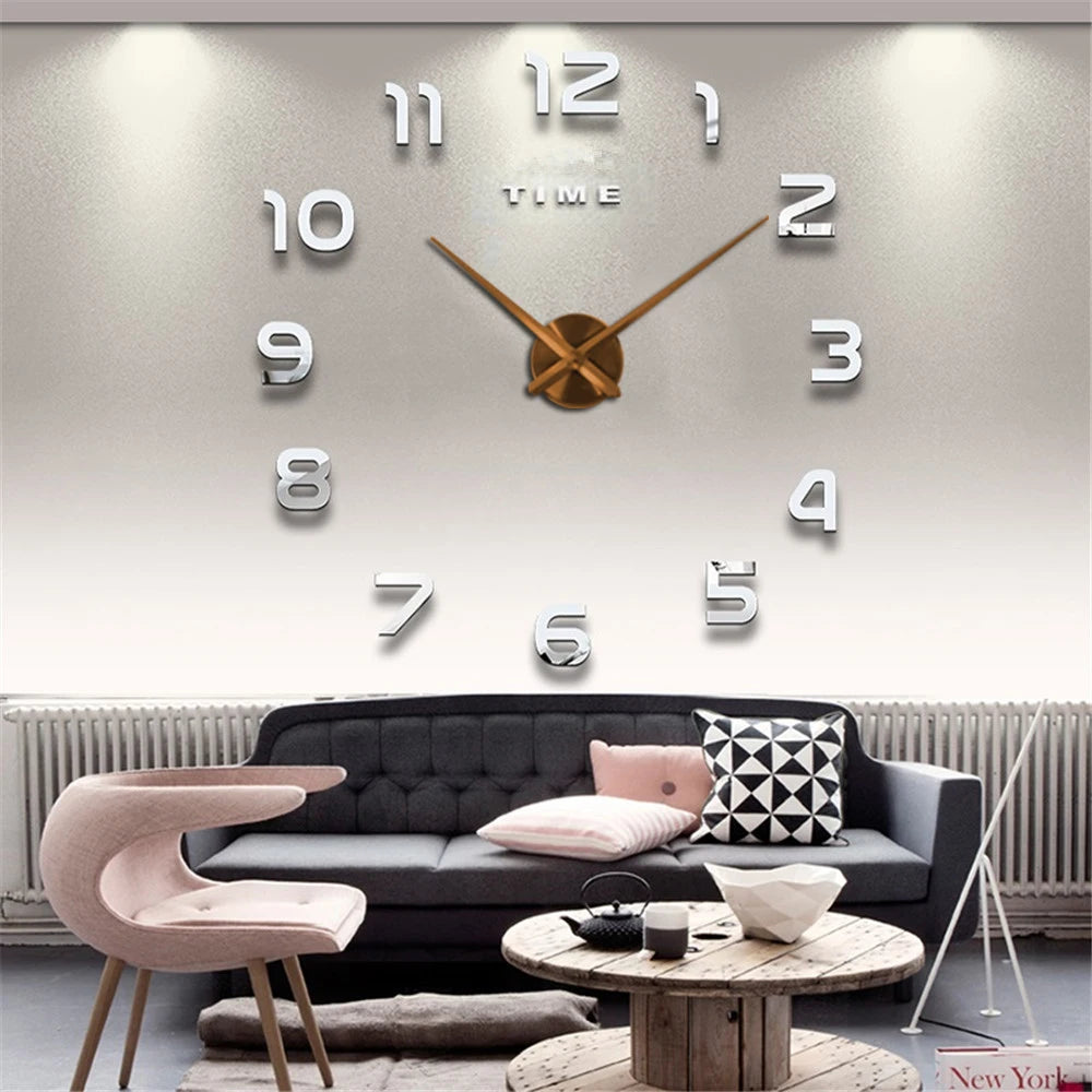 2023 Modern Design Large Wall Clock 3D DIY Quartz Clocks Fashion Watches Acrylic Mirror Stickers Living Room Home Decor Horloge