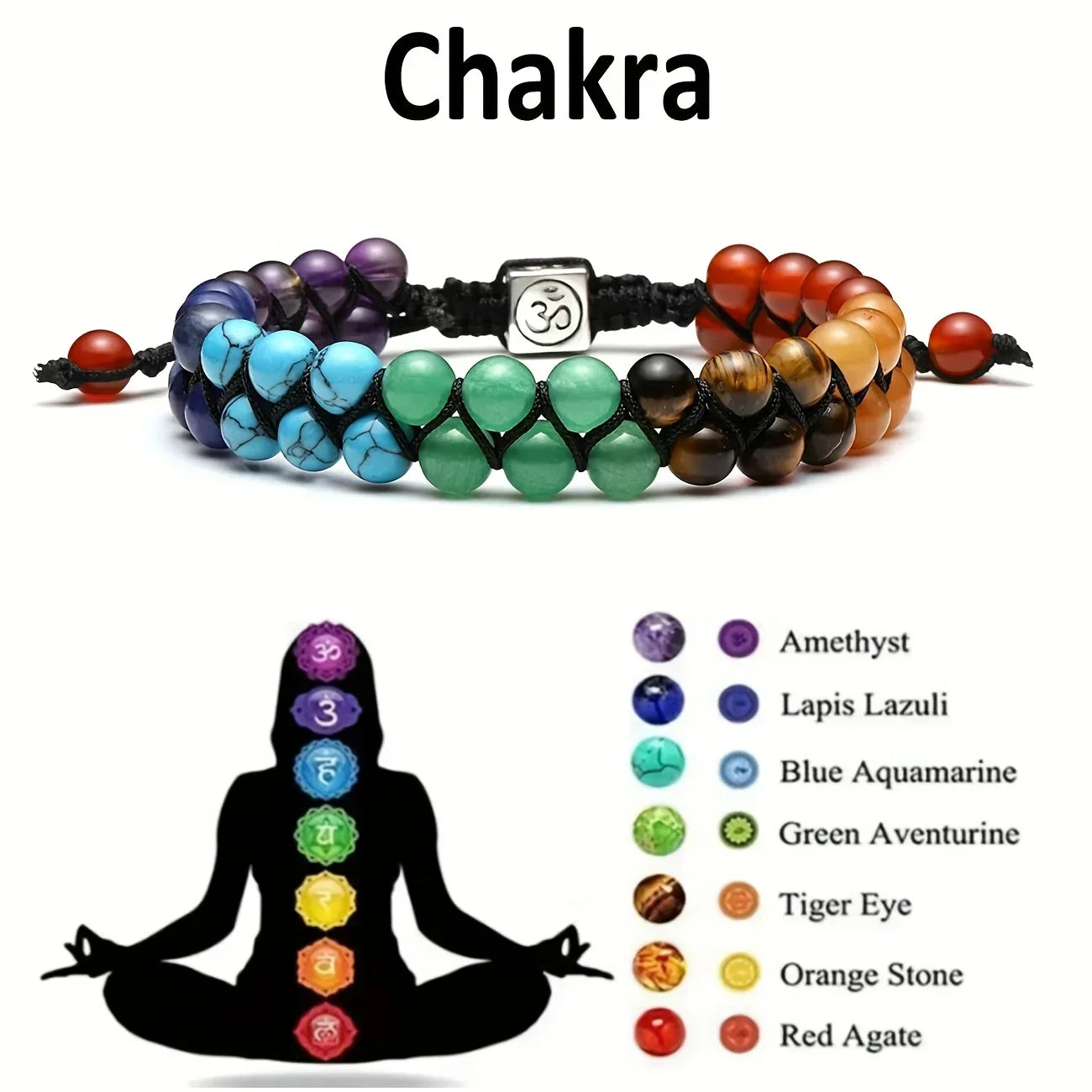 New 7 Chakra Treatment Crystal Men Bracelet Yoga Stone Adjustable Beads Bracelet Meditation Relaxation Anxiety Women's Bracele