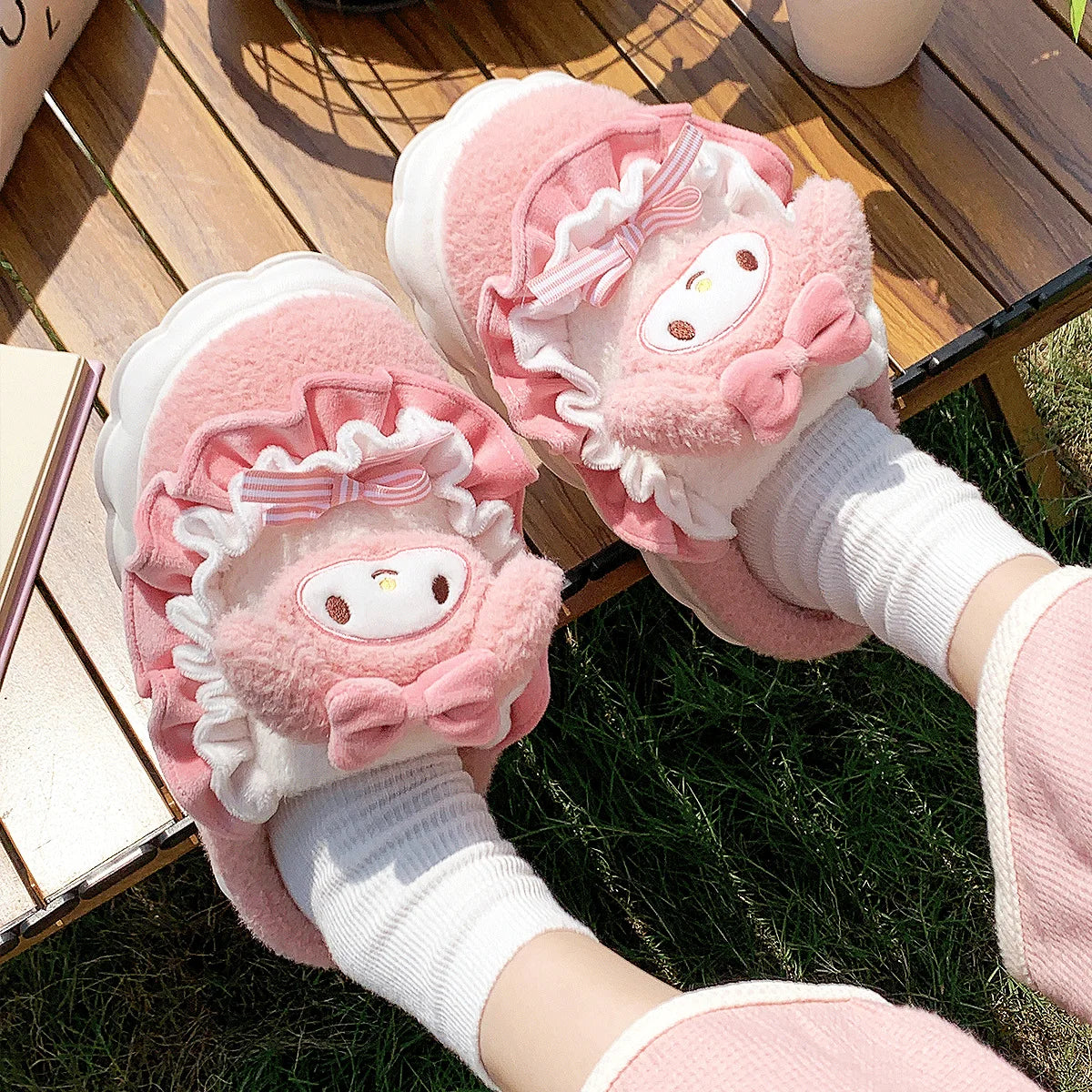 Sanrio Cinnamoroll Plush Slippers Kuromi Women Plushie Cartoon Plush Kawaii Flat Shoes Slippers Shoes Gift Girl Y2K 2024 NEW