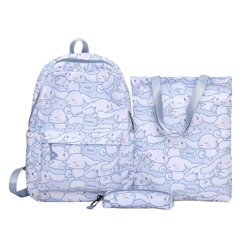 Cinnamoroll Series Backpack Set, Cartoon Anime Schoolbag, Casual Large Capacity Daypack, Student Kids Travel Commute Knapsack