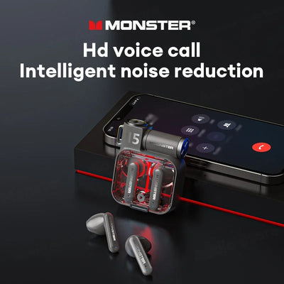 سماعات Monster XKT15 Bluetooth V5.3 الأصلية لاسلكية عالية الجودة مع صوت HIFI ووقت انتظار طويل وسماعة ألعاب منخفضة الكمون