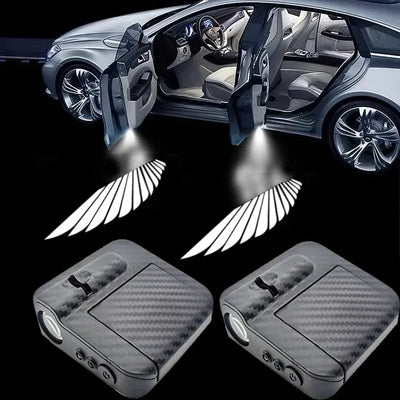 2Pcs Car Angel Wings Wireless Door LED HD Welcome Decorative Light Courtesy Bulb Lamp Shadow Cars Projector Accessories Tools Ne