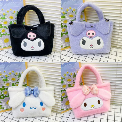 Sanrio Plush Bag Kawaii Kuromi Cinnamoroll Melody Cartoon Anime Handbag Crossbody Cosmetic Travel Storage Bags Women Girls Gifts