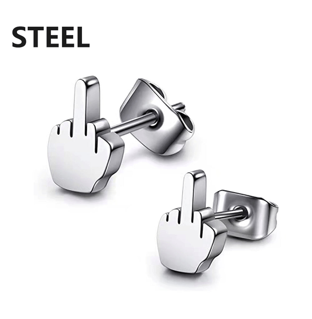 Middle Finger Earrings Stainless Steel Ear Hoops for Men and Women