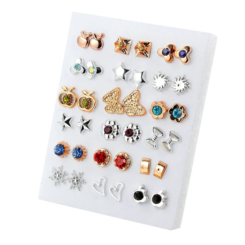 18pairs/set Gold Sliver Enamel Pearl Flower Heart Stud Earring Set For Women Plastic Butterfly Earrings Jewelry Gift Mix Style