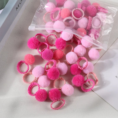 20Pcs Girls Colorful Plush Ball Elastic Hair Bands Kids Hair Ropes Ties Ponytail Rubber Bands Headwear Hair Accessories Gift