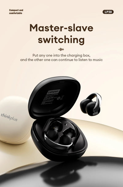 Original Lenovo LP38 TWS Wireless Bluetooth 5.4 Earphones Ear Clip Smart Noise Cancellation Earbuds Game Music Dual Mode Headset