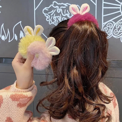 4 Pc Cute Plush Rabbit Ears Scrunchies Hair Ties Fluffy Ponytail Holder Hair Elastics Scrunchy Spiral Hair Ring Hair Accessory