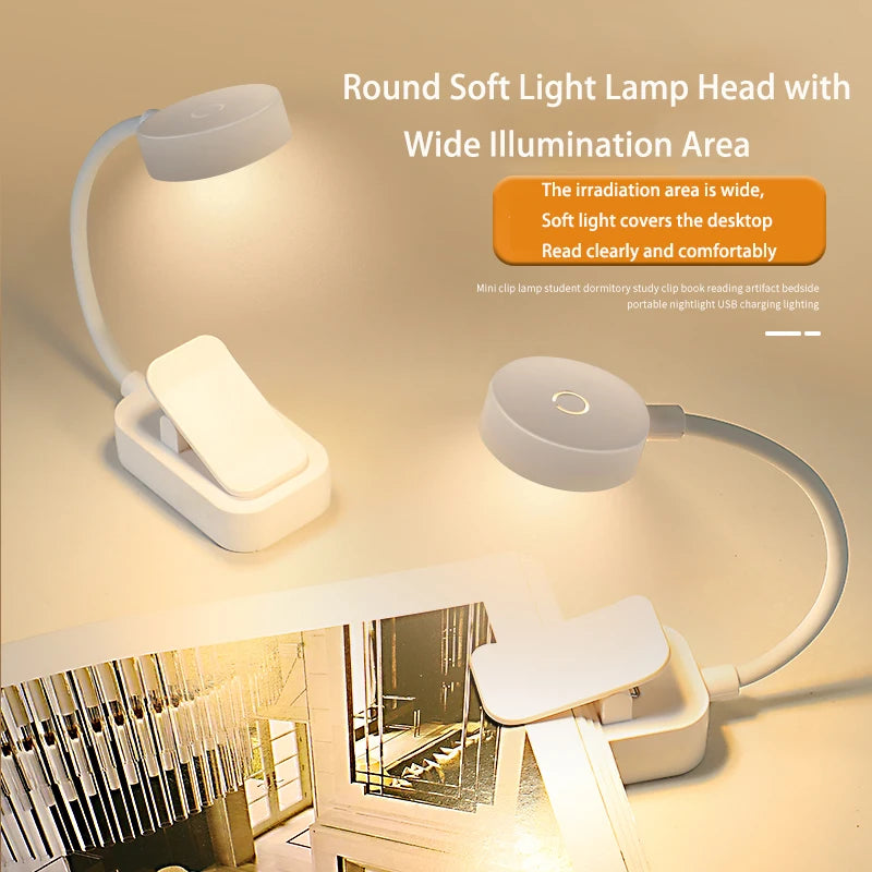 Portable LED Book Lights Eye Protection Night Light Mini 360°Clip-On Desk Reading Battery Lamp Travel Bedroom