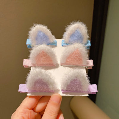 2Pcs/Set New Cute Solid Rabbit Ears Clips for Baby Girls Handmade Kawaii Barrettes Headwear Kids Hair Accessories