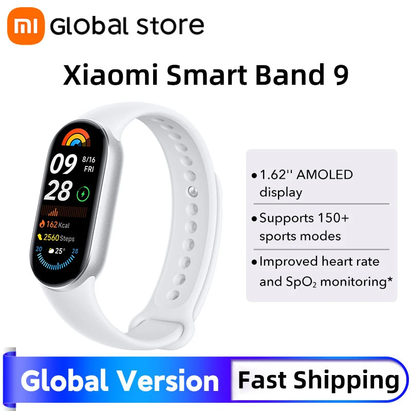 الإصدار العالمي من سوار Xiaomi Smart Band 9 مع أكثر من 150 وضعًا رياضيًا وشاشة AMOLED مقاس 1.62 بوصة وإطار معدني ملون ومراقبة الأكسجين في الدم طوال اليوم