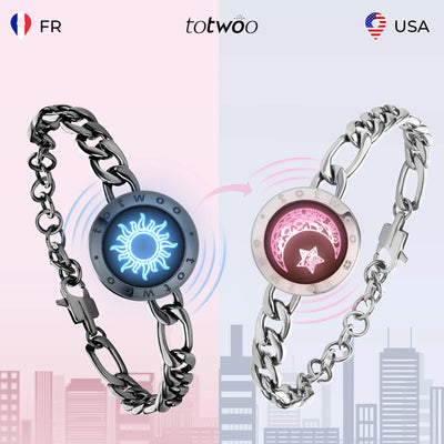 TOTWOO Long Distance Touch Bracelets for Couples, Vibration & Light up Gifts for Girlfriend Bluetooth Pairing Jewelry