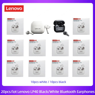 Lenovo Original LP40 TWS 5Pcs 10pcs Earphone Bluetooth Wireless 5.0 Dual Stereo Noise Reduction Bass Touch Control Wholesale