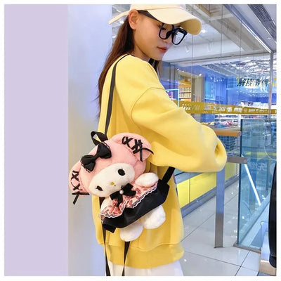 Kawaii Sanrio Bag Kuromi Plush Backpack Lolita Style Plushies Stuffed Animal Doll Toys My Melody Bag Women Tote Girl Christmas