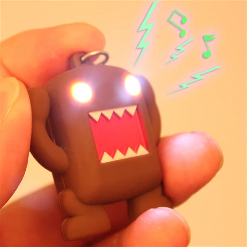 So Cool !!! Ultra Bright LED Cute Mini Domo kun Action Figure Toys LED Flashlight Keychains With Sound Keychain Kids Gifts