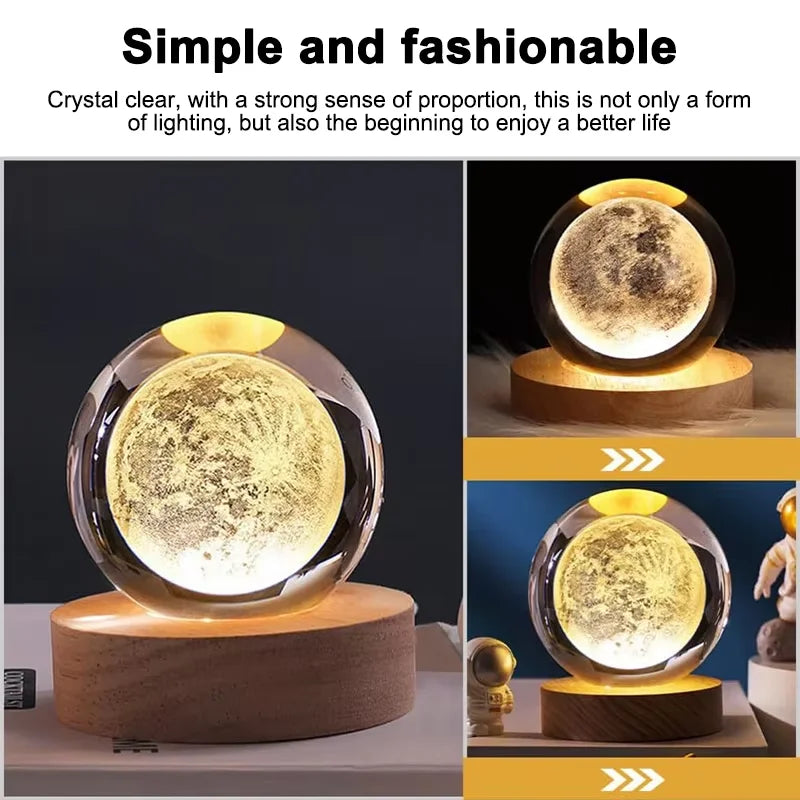 LED Crystal Ball Table Lamp USB Night Light 3D Moon Planet Galaxy Decor for Home Table Lamp Party Toys for Kids Adult Xmas Gifts