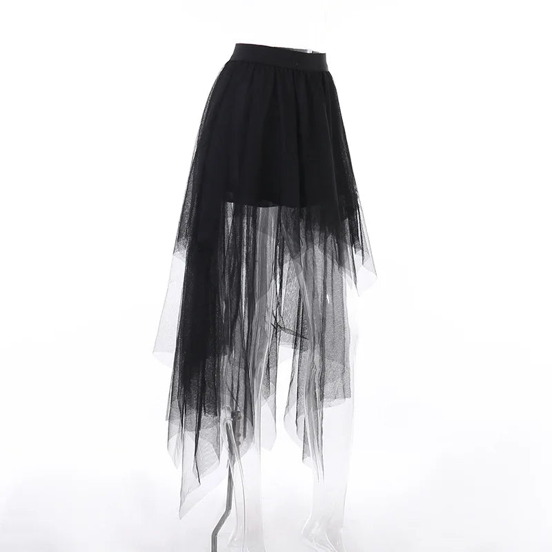 Sexy Net Yarn High-Waisted Irregular Skirt for Women Summer New European and American Gothic Style Versatile Casual Skirts