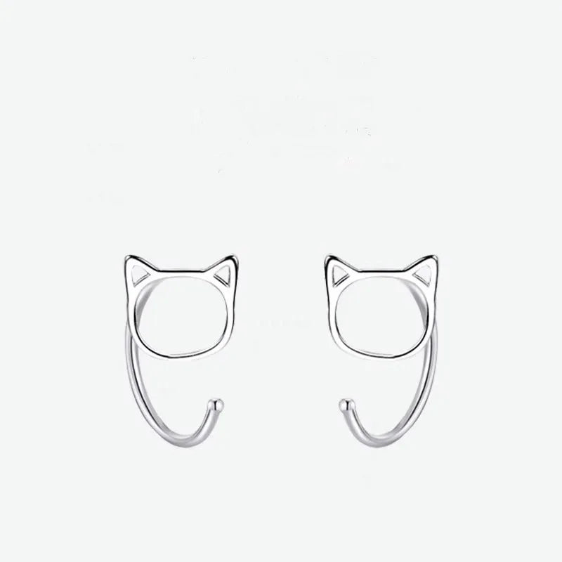 Avenneth Fashion Simple Hollow Cute Cat Stud Earrings for Women Girls Silver Color Hypoallergenic Earrings Teen Jewelry