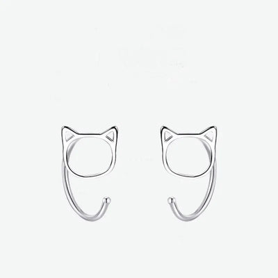 Avenneth Fashion Simple Hollow Cute Cat Stud Earrings for Women Girls Silver Color Hypoallergenic Earrings Teen Jewelry