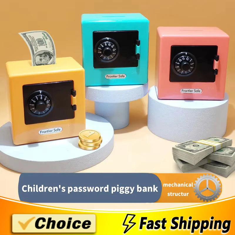 Mini Bank Money Box Retro Atm Rotating Password Cash Coins Saving Box Bank Safe Box Automatic Deposit Banknote Christmas Gift