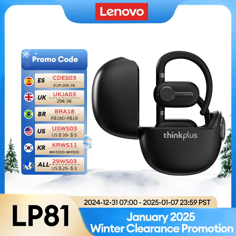 New Lenovo LP81 OWS Wireless Bluetooth V5.4 Headset 24H Ultra Long Battery Life Game Earbuds HiFi Sound Sports Headset With Mic