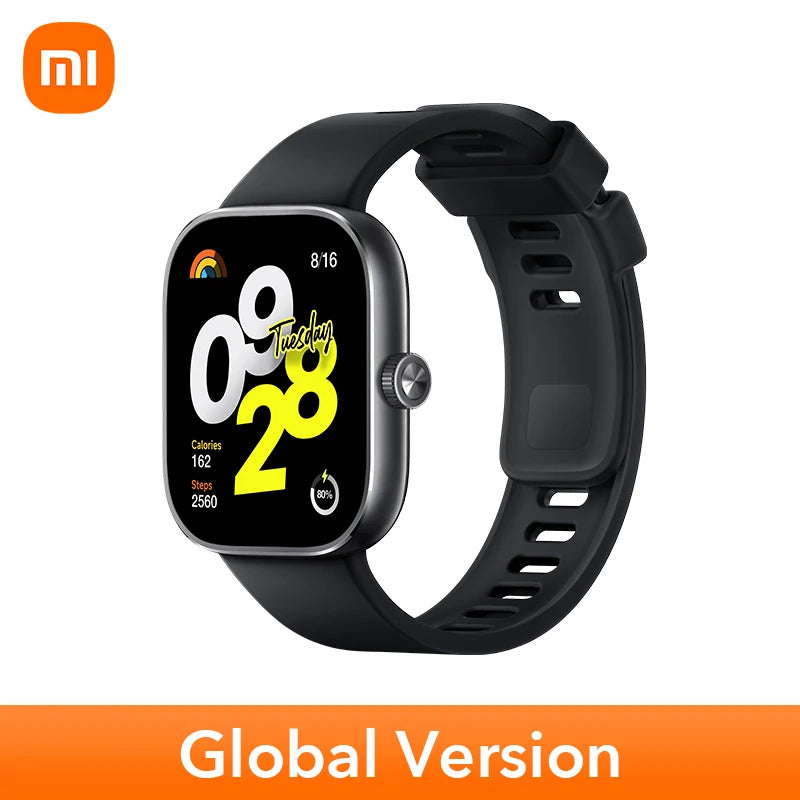 النسخة العالمية من ساعة Xiaomi Redmi Watch 4 الذكية مقاس 1.97 بوصة AMOLED لمراقبة معدل ضربات القلب وأكسجين الدم ودعم مكالمات الهاتف عبر البلوتوث ونظام تحديد المواقع العالمي (GPS)