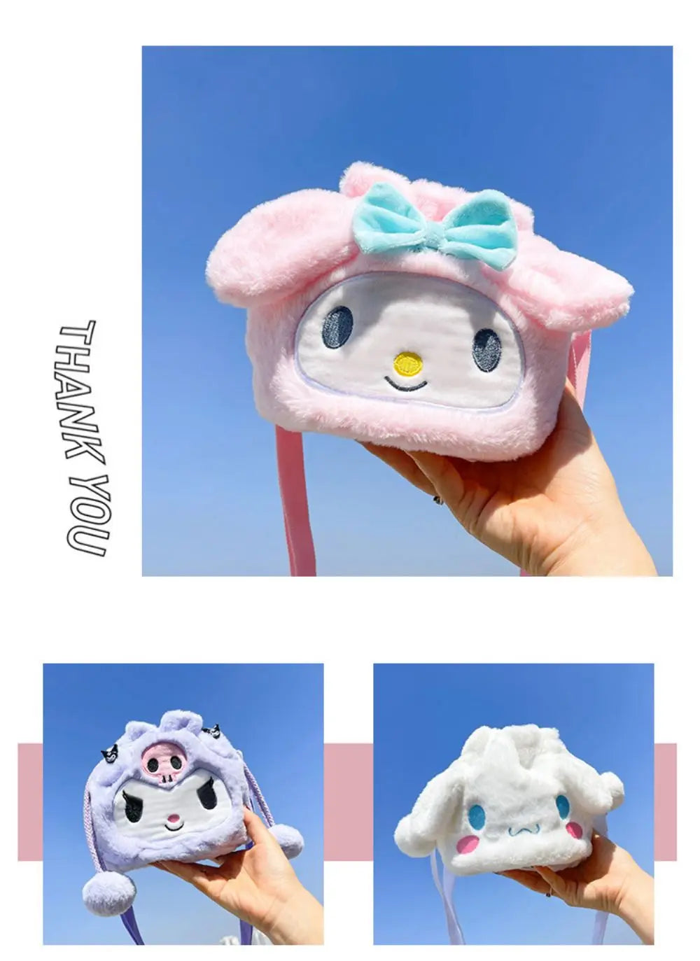 Sanrio  Bag Kawaii Cinnamoroll Handbag Tote Plushie Shoulder Messenger Bags Kuromi Hello Kitty Stuffed Makeup Backpack Gift