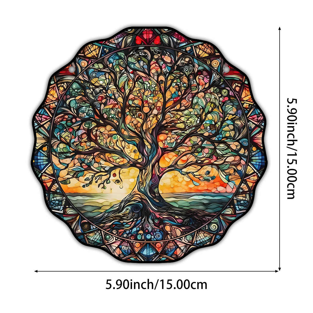 5.9inch Tree of Life Wall Art Decor Sun Hanging Sign Round Indoor Outdoor Window Acrylic Welcome Plate Pendant Decoration