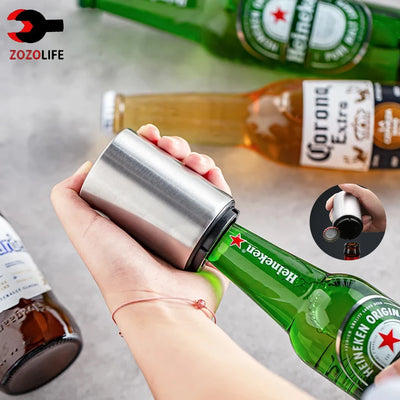 1/2Pcs Automatic Beer Bottle Opener Magnet Beer Opener Stainless Steel Push Down Opener Wine Soda Cap Opener Kitchen Accessory