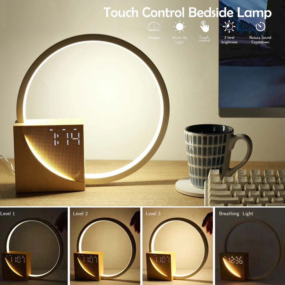 LED Night Light With Alarm Clock White Noise Natural Sound Timing Sleeping Light 3 Level Dimmable Touch Table Lamp For Bedroom