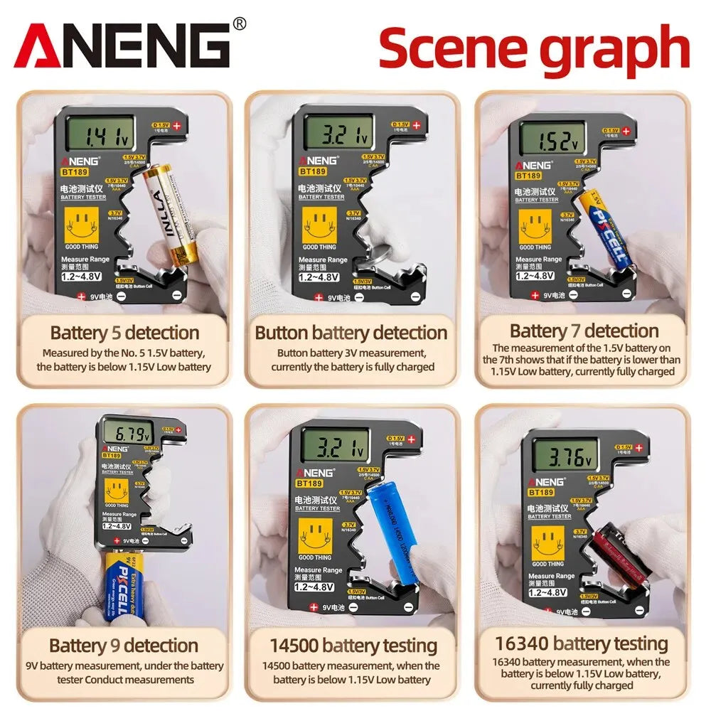 ANENG BT189 Button Cell Battery Tester 9V N D C AA AAA Universal Household LCD Display Battery Tester Power Bank Detectors Tools