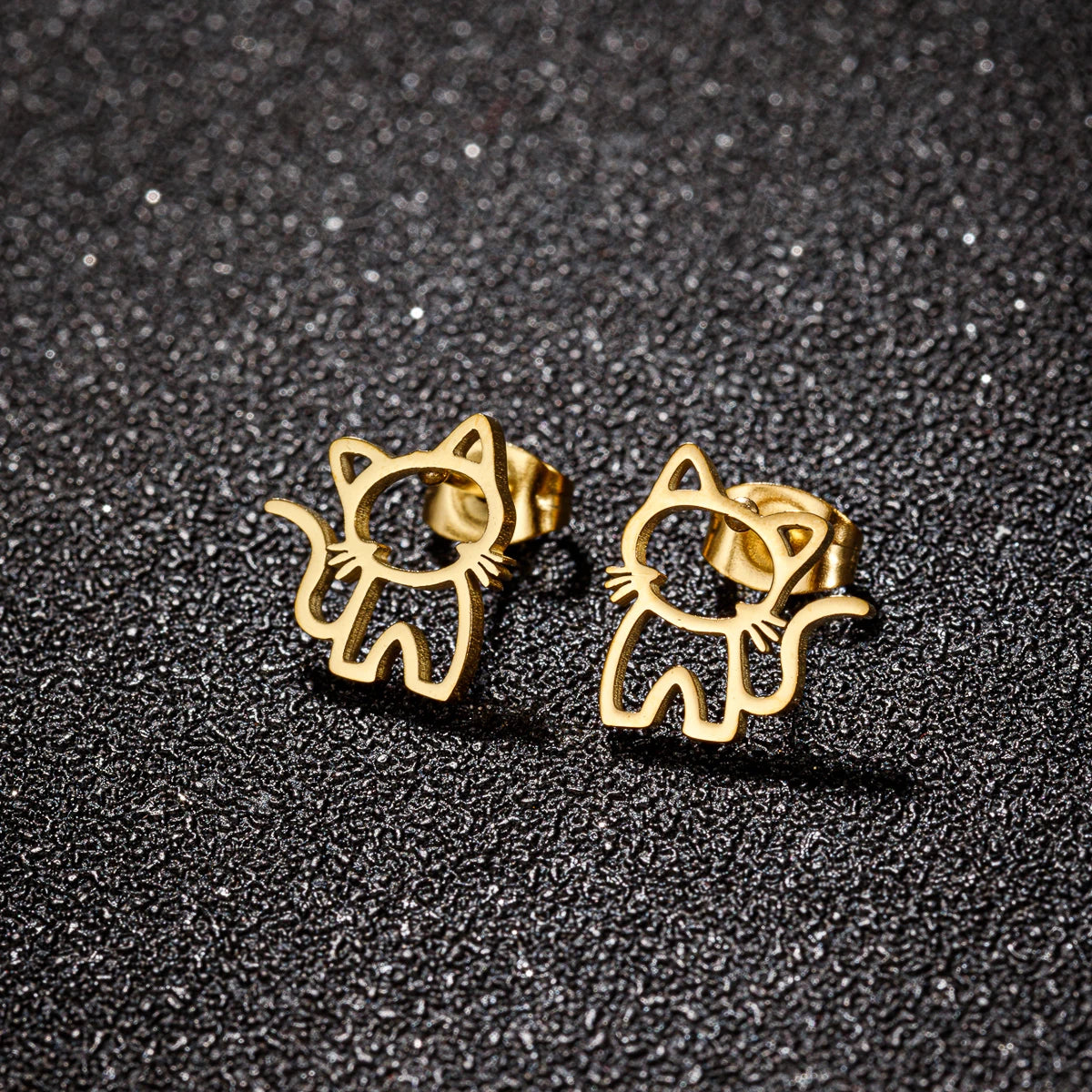 1 Pair Cute Cat Stainless Steel Stud Earrings for Mens Womens Punk Students Gifts Trend Fashion Small Ear Studs Jewelry