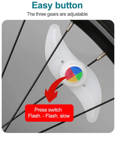مصباح عجلة الدراجة الملون، مصباح توازن الدراجة الجبلية، مصباح LED لإطارات الدراجة، مصباح تحذير للدراجات