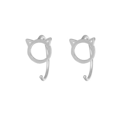 Avenneth Fashion Simple Hollow Cute Cat Stud Earrings for Women Girls Silver Color Hypoallergenic Earrings Teen Jewelry