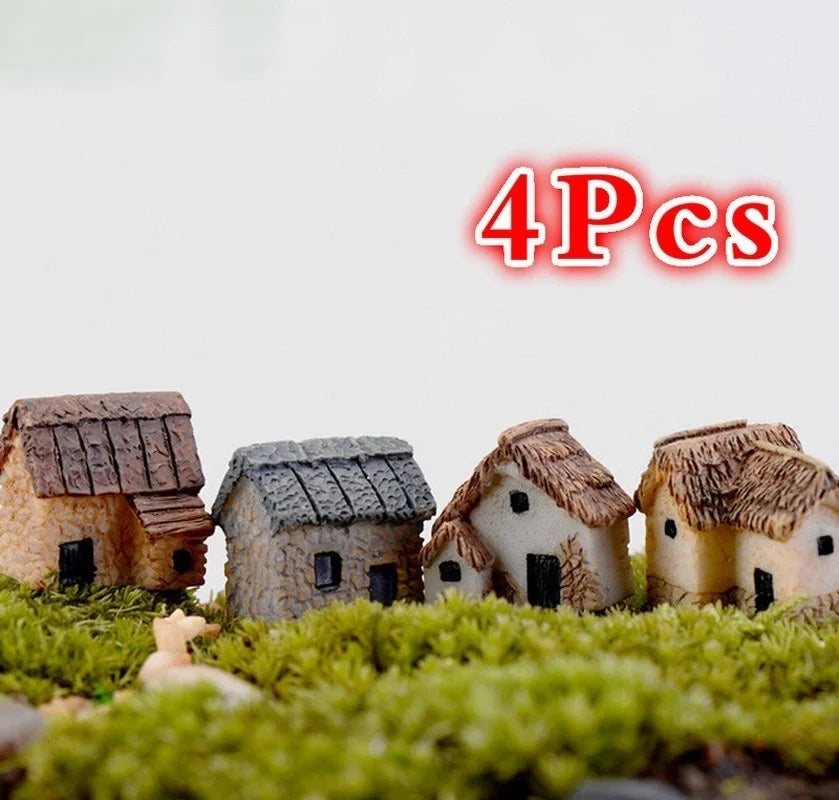 4Pcs House Miniature Figurine Fairy Garden Accessory Home Decoration Cartoon Animal Building Statue Resin Craft Doll Car