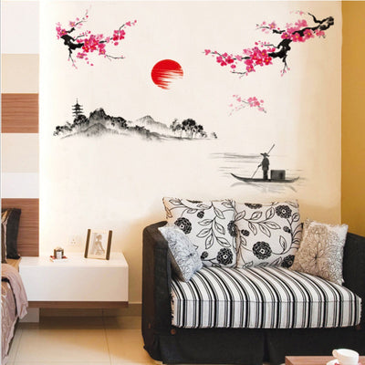 Chinese Style Sakura Japanese Pink Cherry Blossom Tree Decoration Mural Decals Wall Sticker Poster Wallpaper Decor.