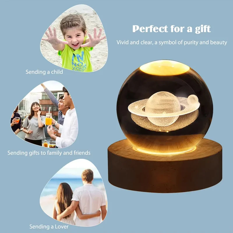 LED Crystal Ball Table Lamp USB Night Light 3D Moon Planet Galaxy Decor for Home Table Lamp Party Toys for Kids Adult Xmas Gifts