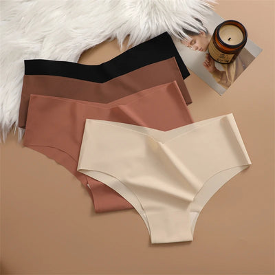 FINETOO 7PCS Women Ultra-thin Underpants Panties Seamless Briefs Sexy V-Waist Cozy Stretch Lingerie Female Solid Color Intimates