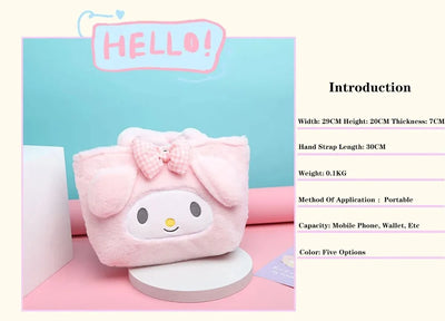 Kawaii Sanrio Bag Kuromi Plush Backpack Lolita Style Plushies Stuffed Animal Doll Toys My Melody Bag Women Tote Girl Christmas