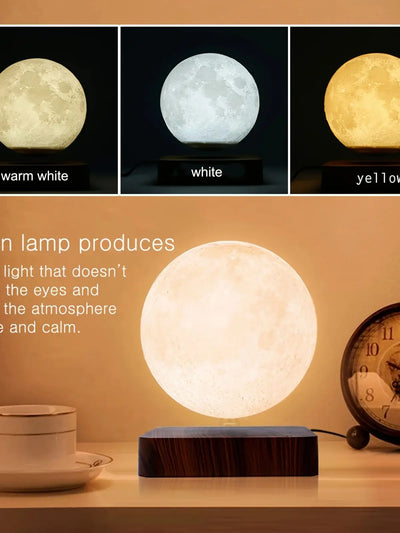 Levitating Moon Table Lamp, Magnetic Floating Night Light With 3 Lighting Modes, 3D Printed Levitation Bedside Table Lamp For Of