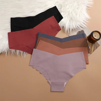 6PCS Women Seamless Panties Ice Silk Ultra Thin Briefs Sexy V Waist Underwear Female Breathable Lingerie Low Rise Underpants