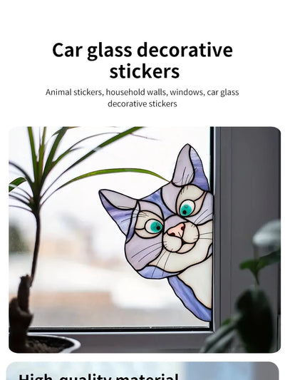 Cat Peeping Glass Window Self-adhesive Stickers, Waterproof Moisture-proof Glass Film, Bedroom Living Room Car Window Decoration