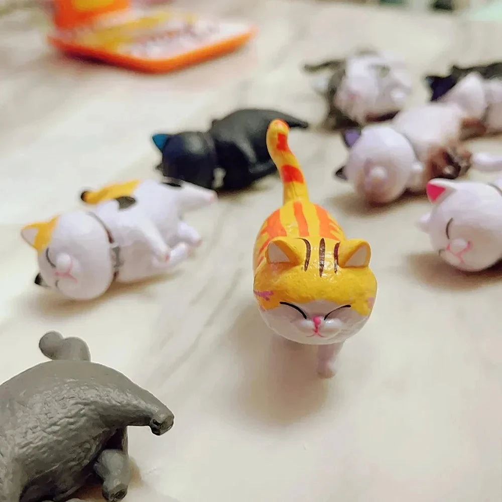 9pcs Cute Cat Ornaments Kawaii Bell Cat Animal Fairy Garden Cat Figurines Sculpture Office Home Decoration Desktop Birthday Gift