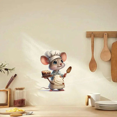 Creative Cartoon Cute Chef Mouse Self-Adhesive Wall Stickers Bedroom Living Room Corner Staircase Home Decoration Sticker M765