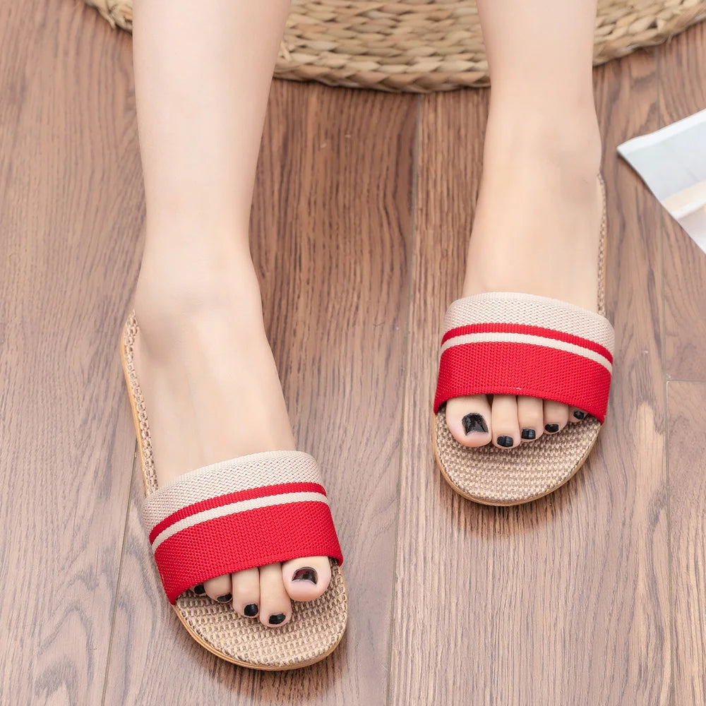 Summer Women Slippers Anti-Slip Home Slippers Lightweight Shoes Women Indoor Linen Slippers Soft Shoes