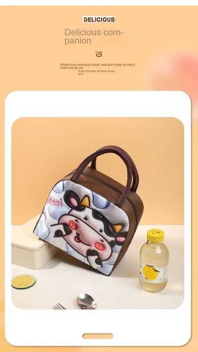 Cute Printed Cartoon Lunch Bag for Kids with Insulation and Preservation Function Bag Organizer Tote Bag with Zipper