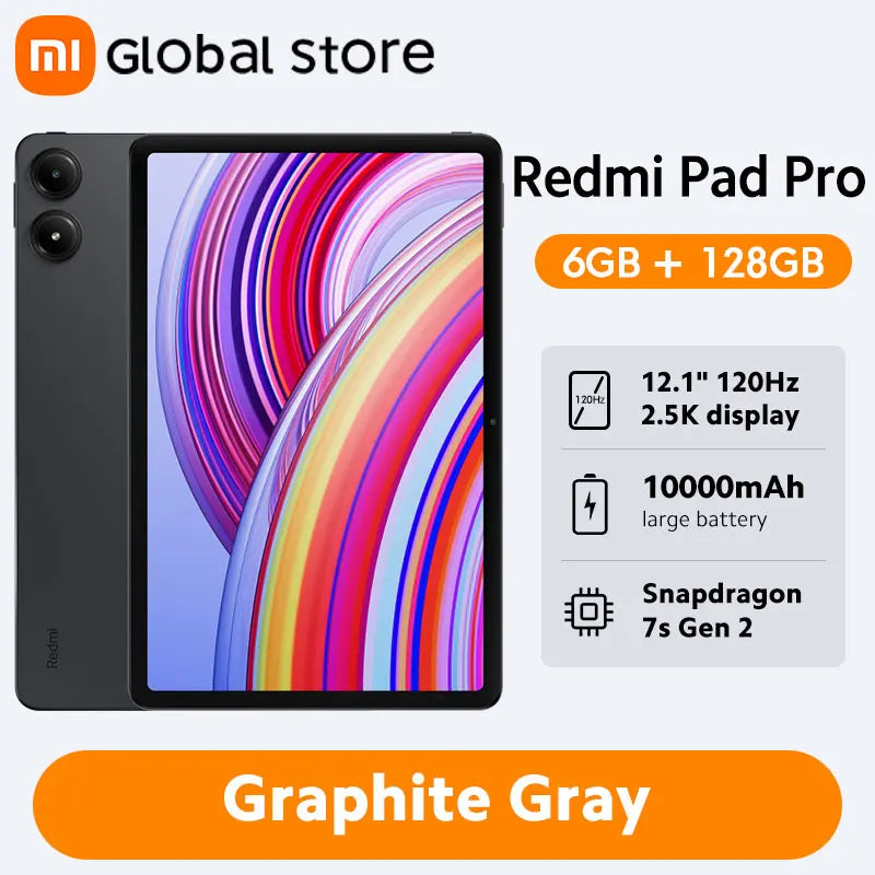 جهاز Xiaomi Redmi Pad Pro الجديد الإصدار العالمي بشاشة LCD مقاس 12.1 بوصة ومعدل تحديث 120 هرتز ومنصة Snapdragon® 7s Gen 2 المحمولة وبطارية 10000 مللي أمبير في الساعة وشحن سريع بقوة 33 وات