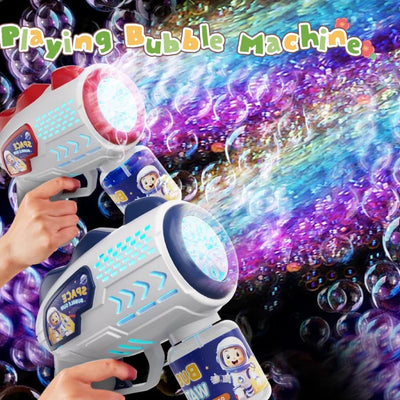 Space Astronauts Fully Automatic Bubble Gun Rocket Bubbles Machine Automatic Blower with Bubble Liquid Toy for Kids Bubble Gift